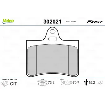 Jeu de 4 plaquettes de frein arrière VALEO 302021