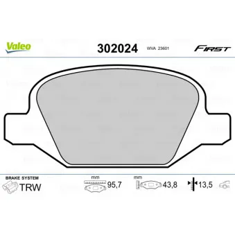 Jeu de 4 plaquettes de frein arrière VALEO 302024