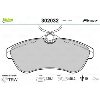 Jeu de 4 plaquettes de frein avant VALEO 302032