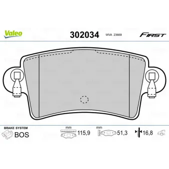 Jeu de 4 plaquettes de frein arrière VALEO 302034