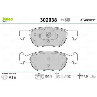 Jeu de 4 plaquettes de frein avant VALEO 302038