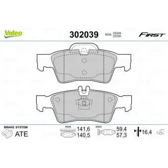 Jeu de 4 plaquettes de frein arrière VALEO 302039
