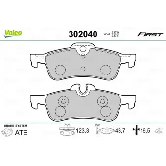 Jeu de 4 plaquettes de frein arrière VALEO 302040
