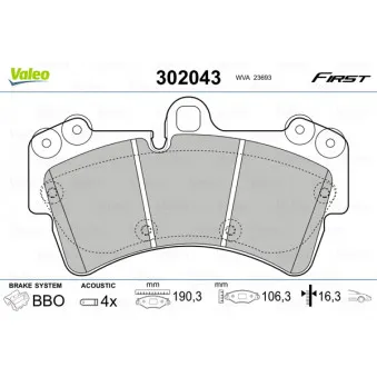 Jeu de 4 plaquettes de frein arrière VALEO 302043