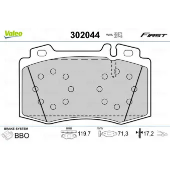 Jeu de 4 plaquettes de frein avant VALEO 302044