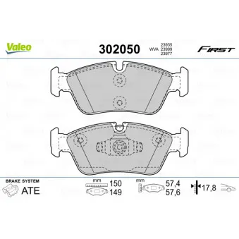 Jeu de 4 plaquettes de frein avant VALEO 302050