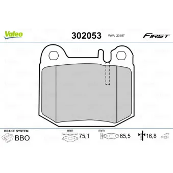 Jeu de 4 plaquettes de frein arrière VALEO 302053