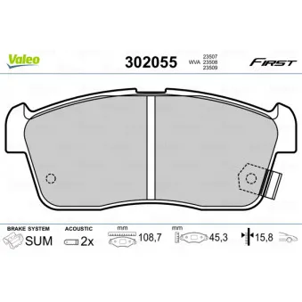 Jeu de 4 plaquettes de frein avant VALEO 302055