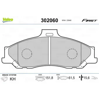 Jeu de 4 plaquettes de frein avant VALEO 302060