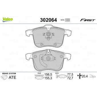 Jeu de 4 plaquettes de frein avant VALEO 302064