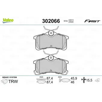 Jeu de 4 plaquettes de frein arrière VALEO 302066
