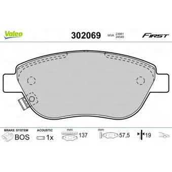 Jeu de 4 plaquettes de frein avant VALEO 302069