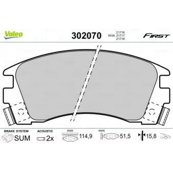 Jeu de 4 plaquettes de frein avant VALEO 302070