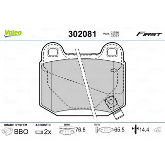Jeu de 4 plaquettes de frein arrière VALEO 302081