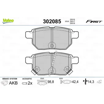 Jeu de 4 plaquettes de frein arrière VALEO 302085