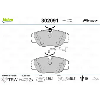 Jeu de 4 plaquettes de frein avant VALEO 302091