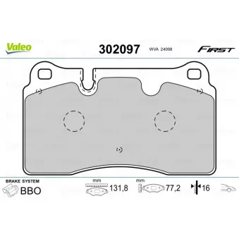 Jeu de 4 plaquettes de frein avant VALEO 302097