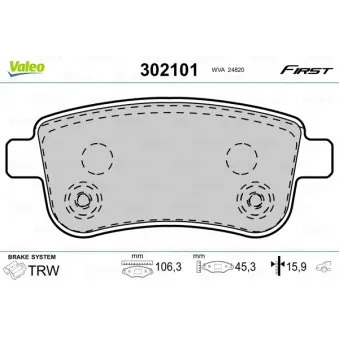 Jeu de 4 plaquettes de frein arrière VALEO 302101