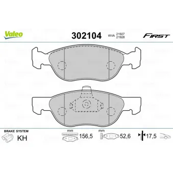 Jeu de 4 plaquettes de frein avant VALEO 302104