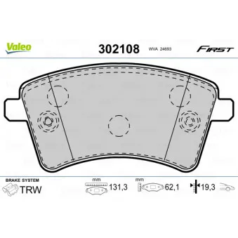 Jeu de 4 plaquettes de frein arrière VALEO 302108