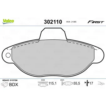 Jeu de 4 plaquettes de frein avant VALEO 302110