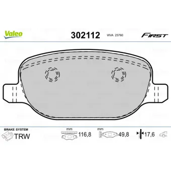 Jeu de 4 plaquettes de frein arrière VALEO 302112