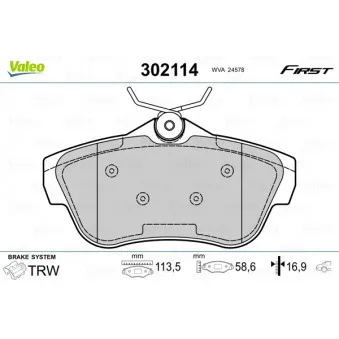 Jeu de 4 plaquettes de frein arrière VALEO 302114