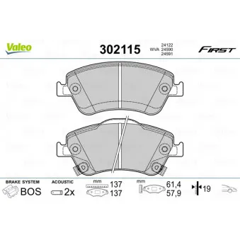 Jeu de 4 plaquettes de frein avant VALEO 302115