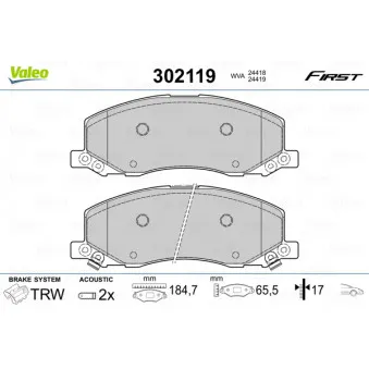 Jeu de 4 plaquettes de frein avant VALEO 302119