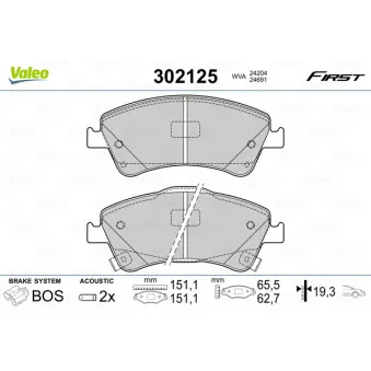 Jeu de 4 plaquettes de frein avant VALEO 302125