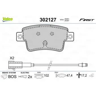 Jeu de 4 plaquettes de frein arrière VALEO 302127