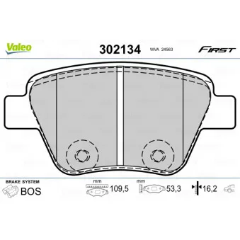 Jeu de 4 plaquettes de frein arrière VALEO 302134