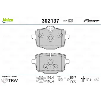 Jeu de 4 plaquettes de frein arrière VALEO 302137