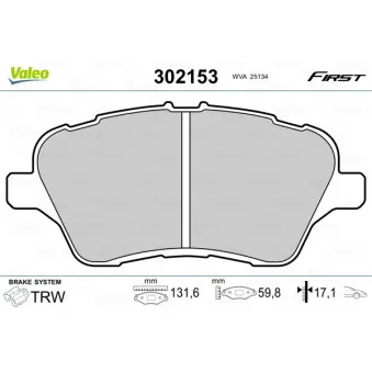 Jeu de 4 plaquettes de frein avant VALEO 302153