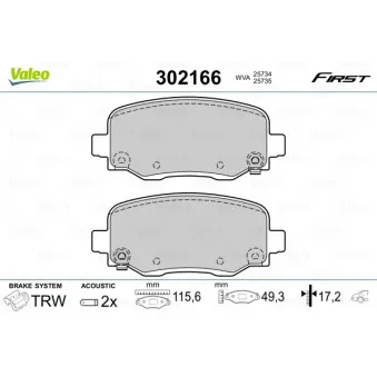 Jeu de 4 plaquettes de frein arrière VALEO 302166