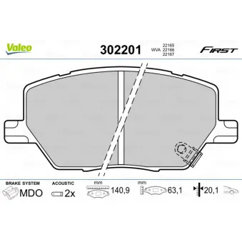 Jeu de 4 plaquettes de frein arrière VALEO 302201
