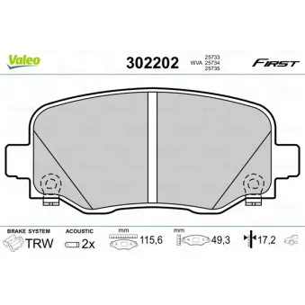 Jeu de 4 plaquettes de frein arrière VALEO 302202