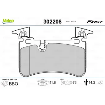 Jeu de 4 plaquettes de frein arrière VALEO 302208