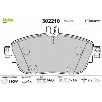 Jeu de 4 plaquettes de frein avant VALEO 302210