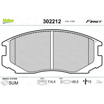 Jeu de 4 plaquettes de frein avant VALEO 302212