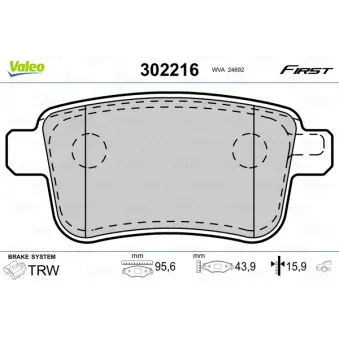 Jeu de 4 plaquettes de frein arrière VALEO 302216