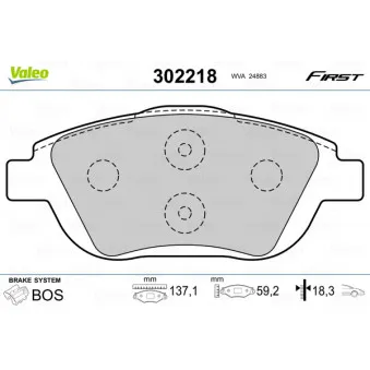 Jeu de 4 plaquettes de frein avant VALEO 302218