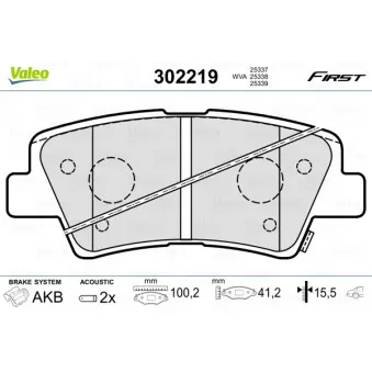 Jeu de 4 plaquettes de frein arrière VALEO 302219