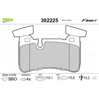 Jeu de 4 plaquettes de frein arrière VALEO 302225