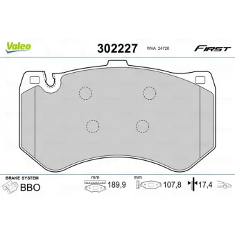 Jeu de 4 plaquettes de frein avant VALEO 302227