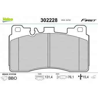Jeu de 4 plaquettes de frein arrière VALEO 302228