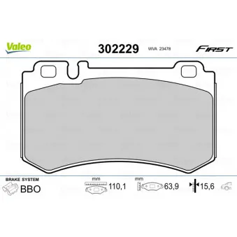 Jeu de 4 plaquettes de frein arrière VALEO 302229