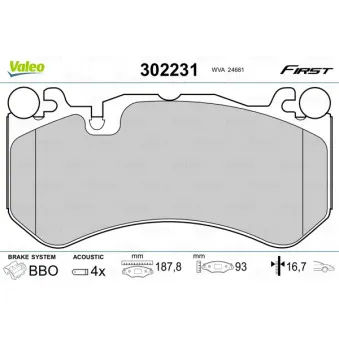 Jeu de 4 plaquettes de frein avant VALEO 302231