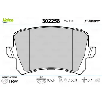Jeu de 4 plaquettes de frein arrière VALEO 302258