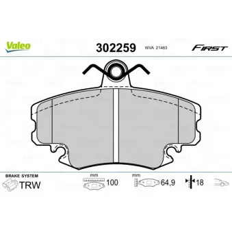 Jeu de 4 plaquettes de frein avant VALEO 302259